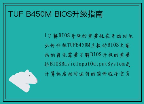 TUF B450M BIOS升级指南